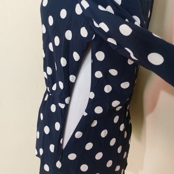 J. Crew Polka Dot Dark Navy Blue Long Sleeve Peplum Button Down Blouse - Picture 6 of 11